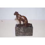 Bronze leopard on marble base signed