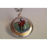 Silver chain & enamel pendant ( Horse & jockey )