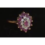 9ct Gold ring set with pink stones & diamonds