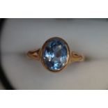9ct Gold ring set with large blue stone