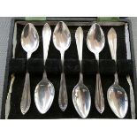 Cased set of 6 silver grapefruit spoons