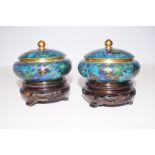 Pair of closionne lidded pots on stands Height 11