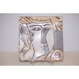 Studio pottery plate in the style of Picasso Diame