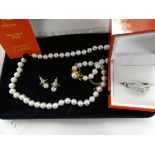 Pearl necklace & earring set together with silver