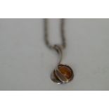 Silver rope necklace & amber pendant