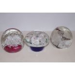 3 Large glass paper weights