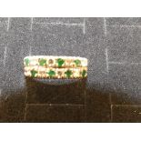 9ct Gold dress ring set with diamonds & green gem