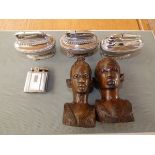 3x Ronson table lighters, Ronson lighter & 2 carve