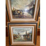 2x Small oil on canvas, village scenes signed Salv