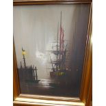 Barry Hilton oil on canvas boat yard scene 49 x 40