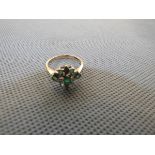 9ct Gold ring set with diamond & emeralds Size N