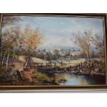 Oil on canvas country scene signed J Corcoran. 56