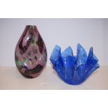 Art glass vase together with a large handkerchief