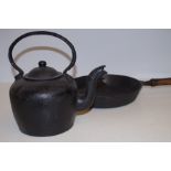 Very heavy cast iron teapot & frying pan