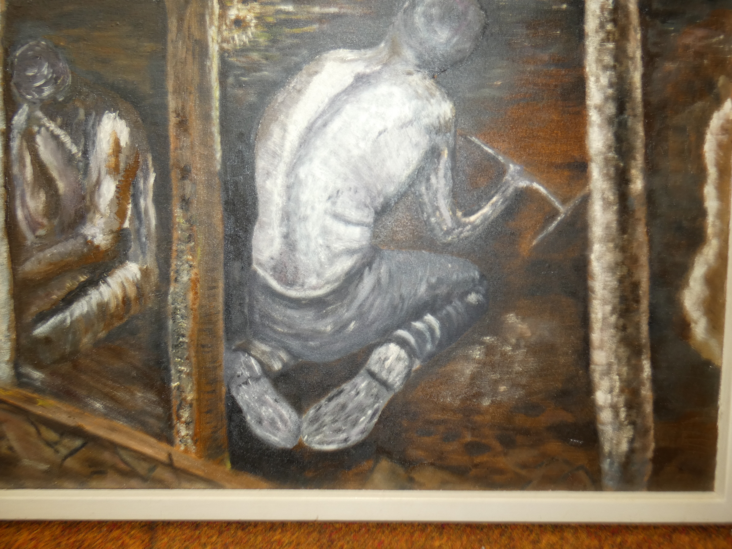 Oil on canvas coal miners unsigned 44 x 59 cm incl