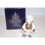 Royal Crown Derby alphabet bear E with gold stoppe