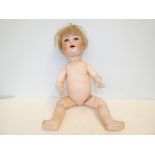 Early German bisque headed doll, repair to head-(S