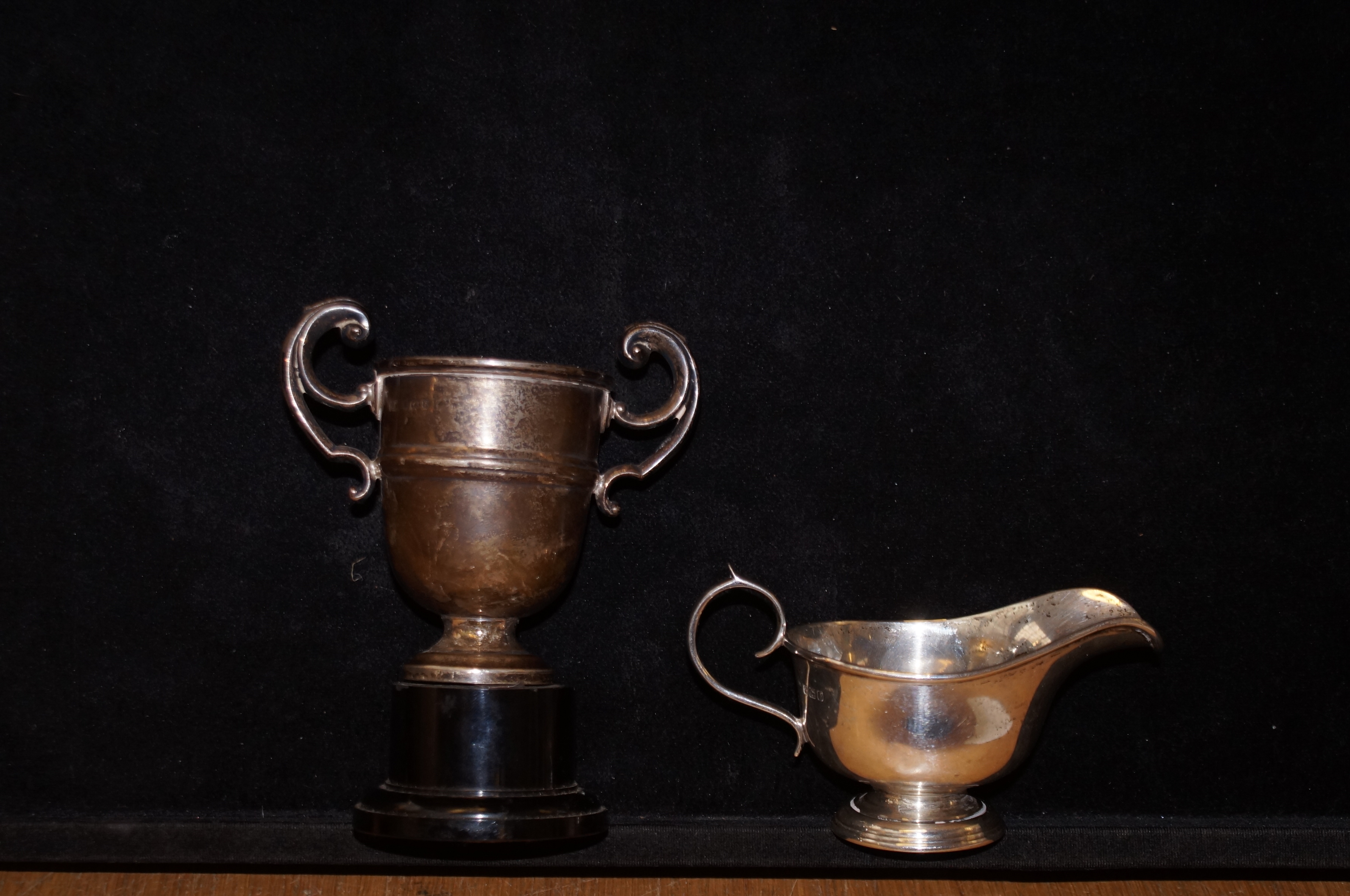 Silver trophy & silver gravy boat