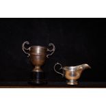 Silver trophy & silver gravy boat