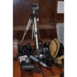 Collection of vintage cameras, binoculars & others