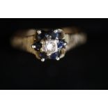 9ct Gold ring set with diamond & sapphire