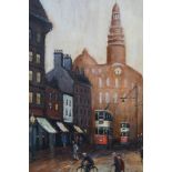 Arthur Delaney oil on board, street scene. 50 cm x