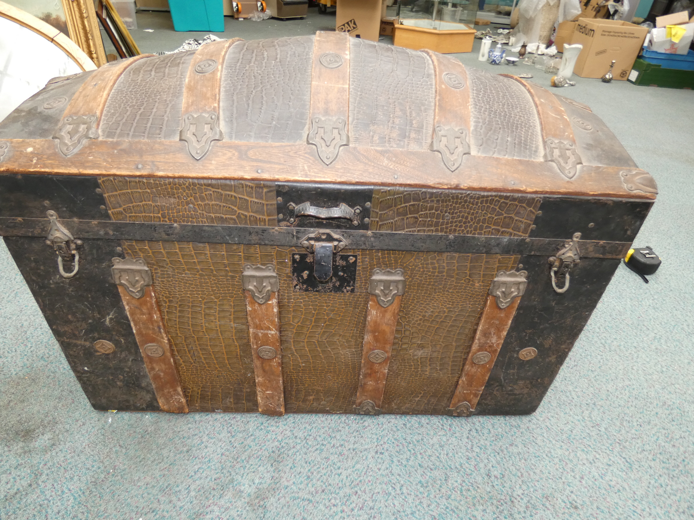 19th Century Steamer Trunk with original paper lin