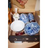 Box of blue & white ceramics