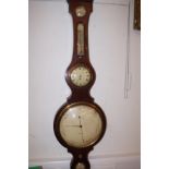 Victorian wheel barometer with clock & thermometer