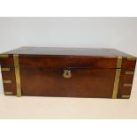 Large mahogany military writing slope with brass s