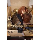 Box of brass ware & others