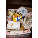 Box of ceramics to include an 18th century blue &