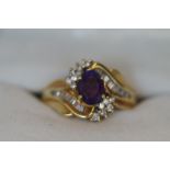 14ct Gold amethyst & diamond ring