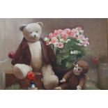 Oil on canvas, Teddy bear with indistinct signatur