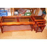 Glass topped coffee table with matching nest of ta