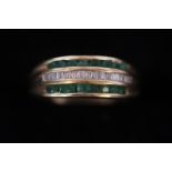 9ct Gold ring set with emeralds & diamonds