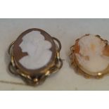 2 Yellow metal cameo brooches