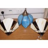 2x Tiffany style wall lights & 1 ceiling light