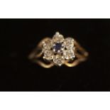 9ct gold ring set with diamond and sapphire