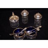 Victorian condiment set with spoons & all blue lin