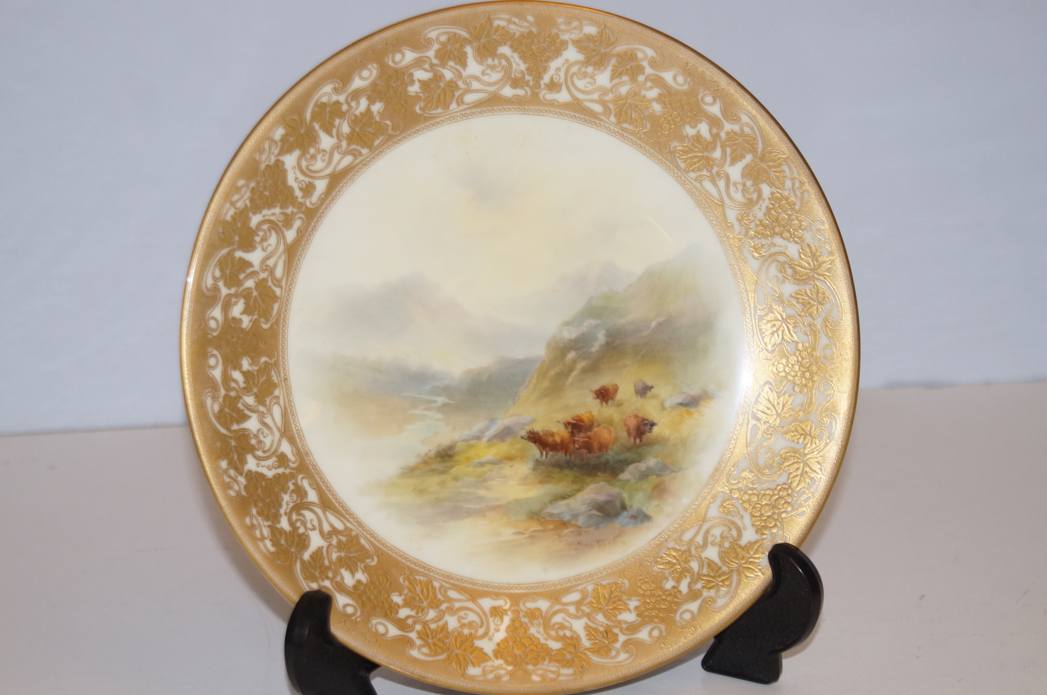 Royal Worcester plate by John Stinton, highland ca