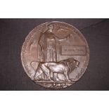 WWI bronze memorial plaque awarded to Richard Keef