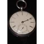 Victorian silver open faced pocket watch, full Che