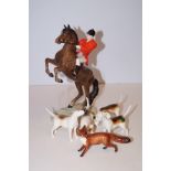 Beswick rearing huntsman, 4 hounds & 1 fox