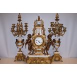 Very large Modern ormolu clock garniture Height 70