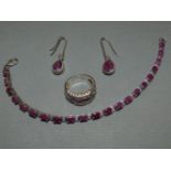 Silver bracelet, earrings & ring set with genuine