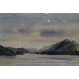 Shelia M Webster watercolour lake & mountain scene