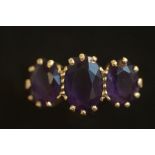 9ct Gold ring set with 3 amethyst stones