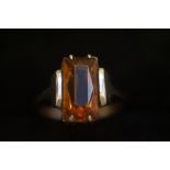 9ct Gold ring set with large amber stone Size M