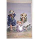 Signed watercolour titled 3 Girls, Artist - May Ma